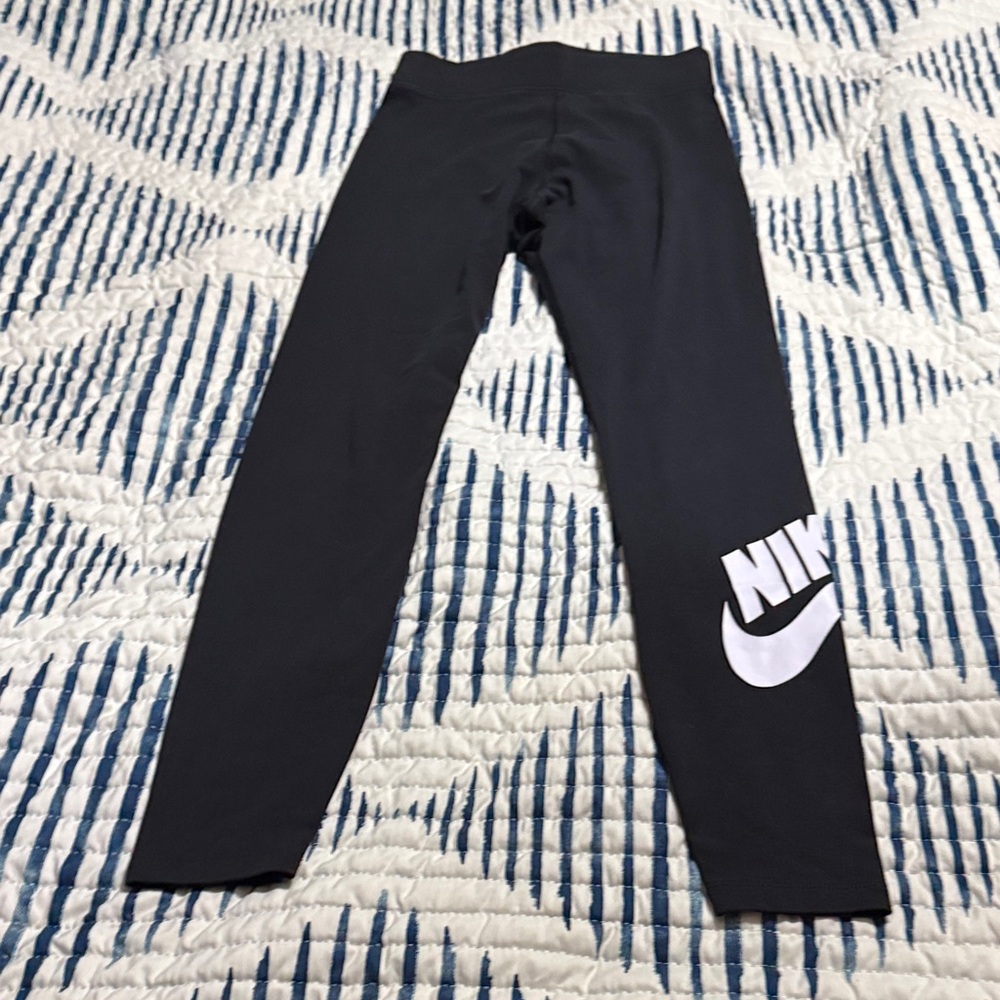Nike Black Leggings with White Logo Medium Tall